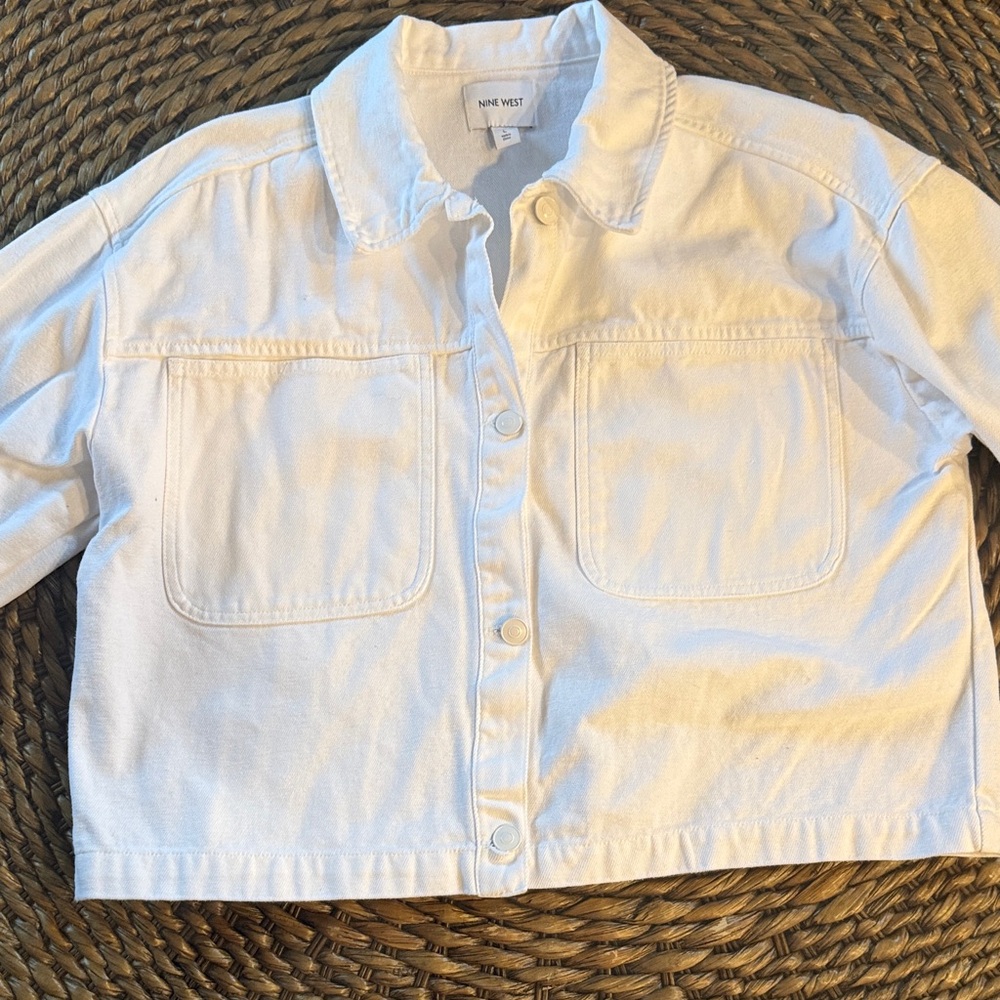 Nine West White Cropped Button-Up Jacket